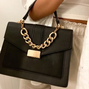 Aldo Black Structured Gold Chain Handbag